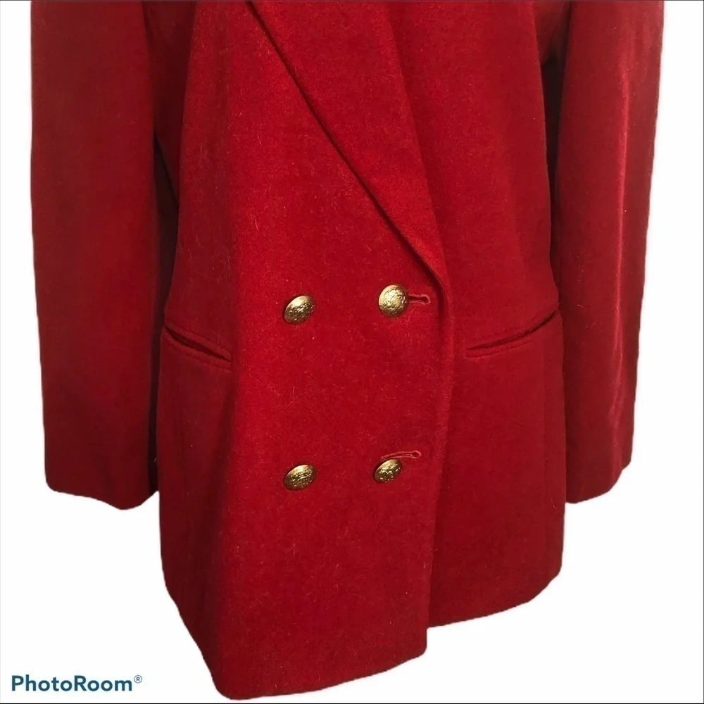 Saks Fifth Ave Wool Cashmere Pea Coat Red 10P Petite Women’s Jacket
